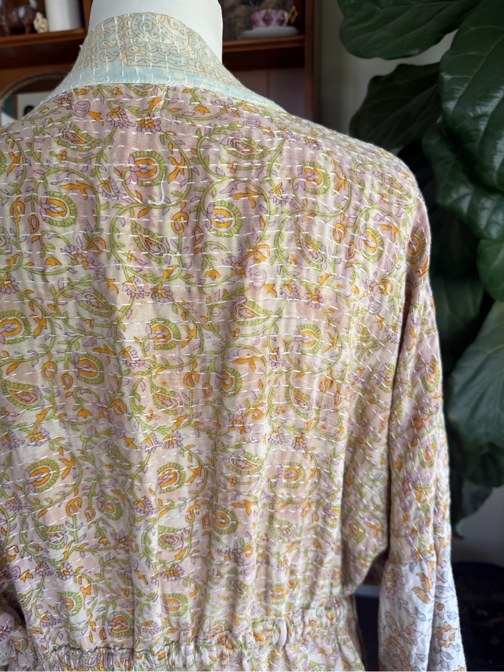 Kantha Bae Dreamweaver Vintage Cotton Sari Pastel Cinch Kimono OS - Picture 11 of 16